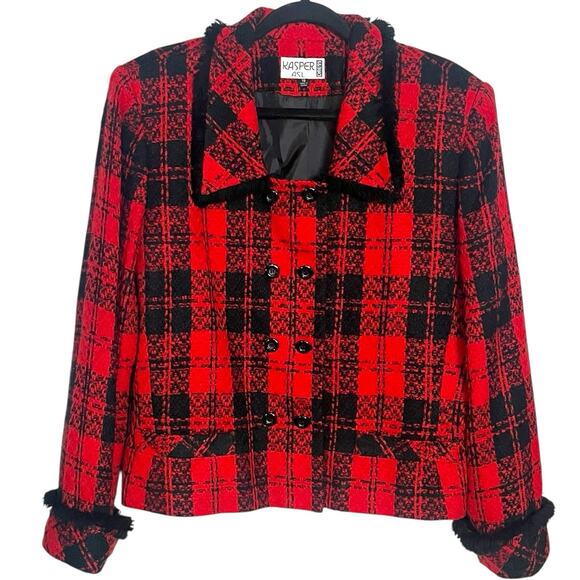 VINTAGE KASPER ASL PLAID BLAZER JACKET 80s 90s CHRISTMAS HOLIDAY PLUS SIZE 16 - Picture 1 of 7